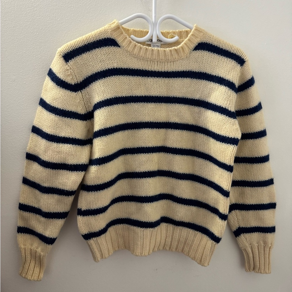 Calvin Klein Wool Sweater, Beige with Blue Stripes (Women’s)